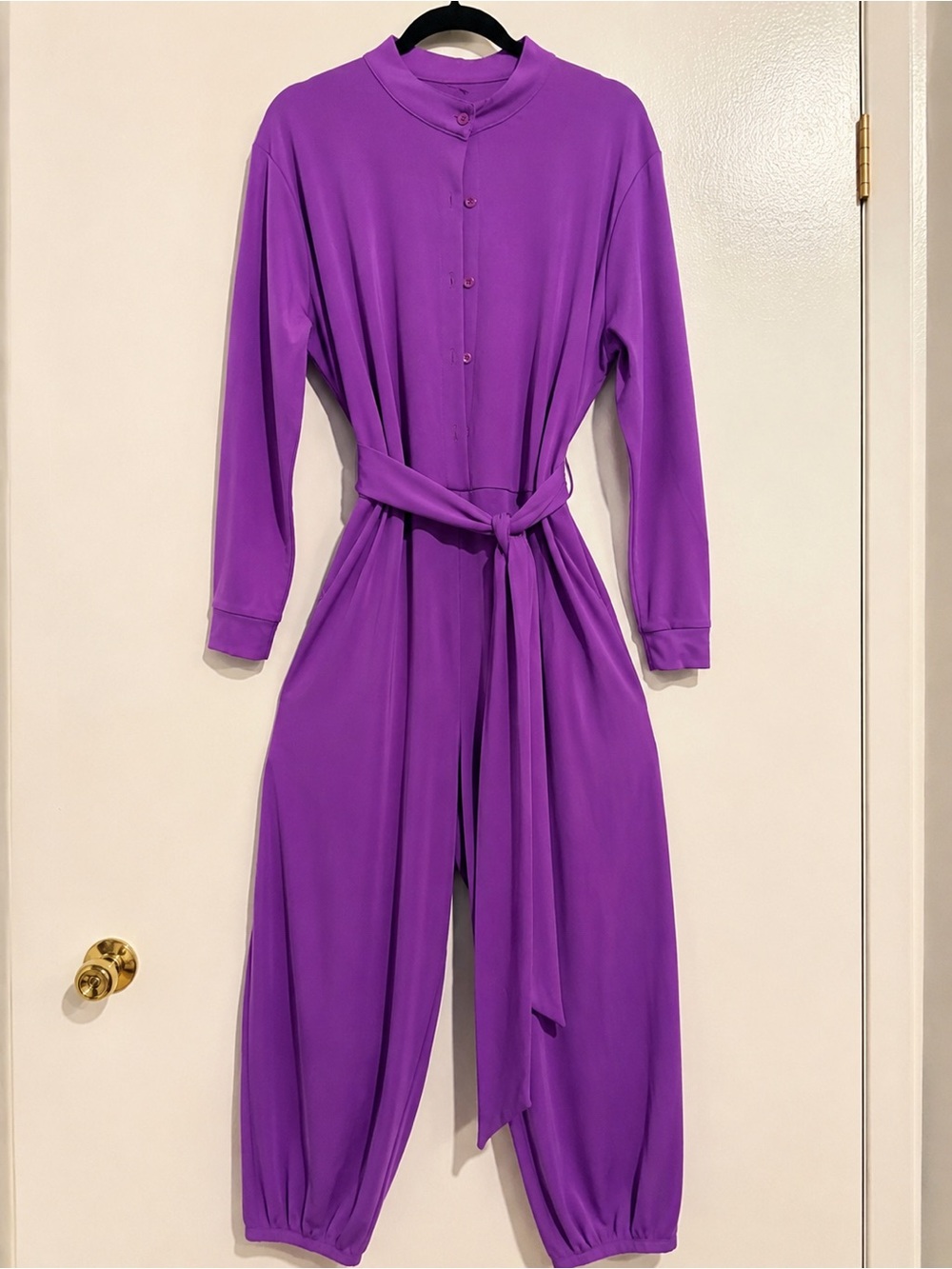 Purple Belted Jumpsuit - Women's Long Sleeve Jumpsuit
